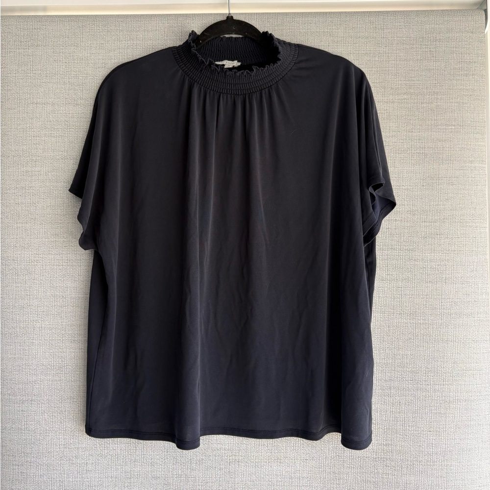 Navy Smocked Mock Neck Women's Top